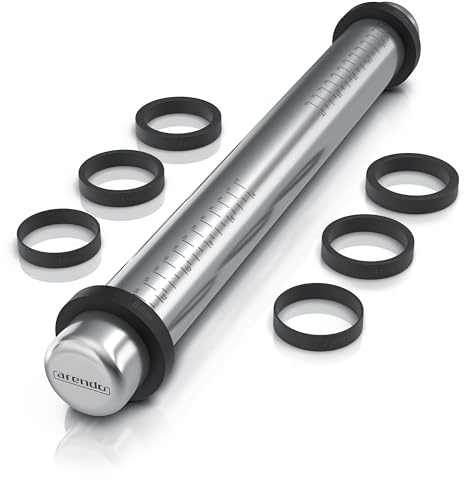Arendo - Edelstahl Nudelrolle – verstellbares Nudelholz Teigroller – antihaft Oberfläche – mit abnehmbaren Ringen in 4 Größen – aufgedruckte Messskala – Backzubehör – für Pizza, Nudeln, Kekse uvm.