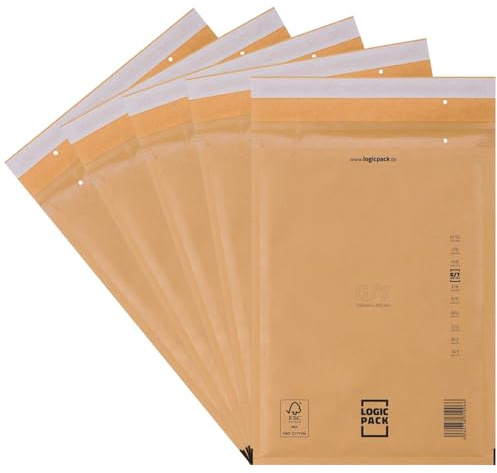 LOGIC PACK 100 Luftpolsterumschläge Luftpolstertaschen Braun G7 250 x 350 mm Gepolsterte Briefumschläge, Haftklebend Versandtaschen mit Luftpolsterfolie für DIN A4
