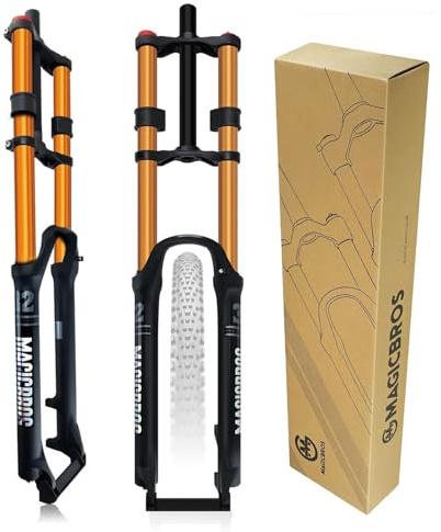 HZXQCVB DH Mountainbike-Federgabel 26/27,5/29 Zoll Manuelle Sperre 1-1/8 Luftgabel Federweg 180mm Schnellspanner 9x100mm Scheibenbremse Vorderradgabel Doppelkrone(29in-Gold)