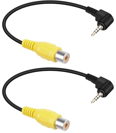 RIIEYOCA Aux 2,5 mm till RCA-kabel, 90 graders vinkel 2,5 mm TRRS-kontakt till RCA-uttag AV-in video adapterkabel för parkeringskamera, GPS-navigator (0,2 m/2 pack)