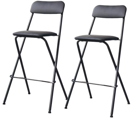 Set di 2 Sgabelli da Bar Pieghevoli Portatili con Schienale, Sedie Pieghevoli Alte, Altezza Bancone, per Cucina, Soggiorno(Black,65cm/25.6in)