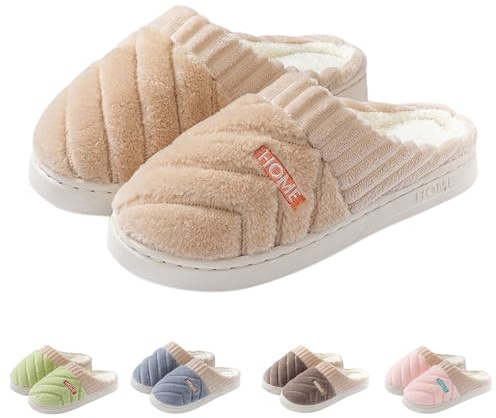 Zapatillas de estar por casa para mujer, de felpa, para invierno, con forro cálido, suaves, cómodas, con suela gruesa antideslizante, para parejas, para casa de invitados, zapatos de cabaña