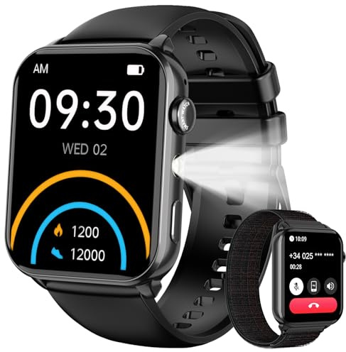 Baolubao Smart Watch for Men Women,1.91 HD Fitness Watch with LED Flashlight, Bluetooth Notifications/Make Calls, Heart Rate/Sleep Monitor/2 Straps, Fitness Track Watch for Android/IiOS