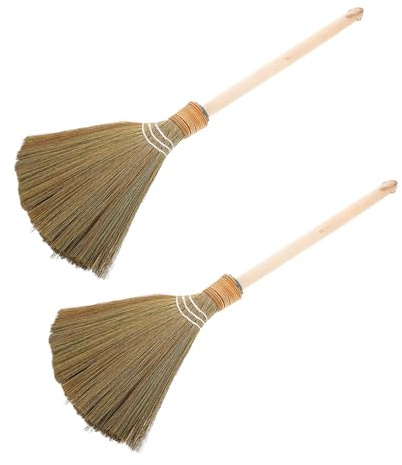 SEWOART 2Pcs Handheld Woven Cleaning Broom with Detachable Wood Handle Soft Bristle Sweeper for Indoor Outdoor Floor Dust Removal Lightweight Traditional Asian Brush for Home Kitchen