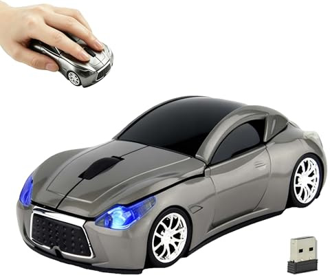 Wireless Mouse Car Shape, Silent Portable Lightweight Ergonomic Small Cordless Optical Mice with 2.4 G USB Receiver 3 buttons, for Computer/Laptop/Macbook/PC, Students Men Kids Boys Girls Gift(Gray)