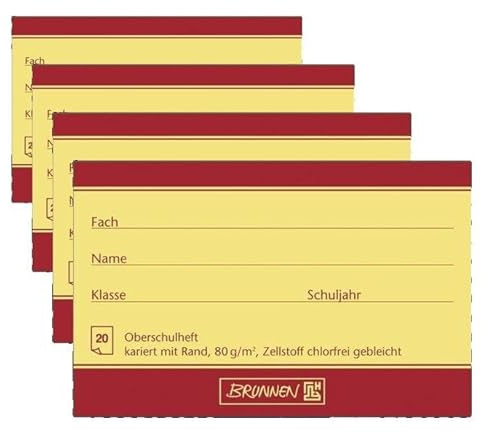 BRUNNEN 1044626 Oberschulheft A4 (20 Blatt, 5 mm kariert, mit Rand) (Packung mit 4)