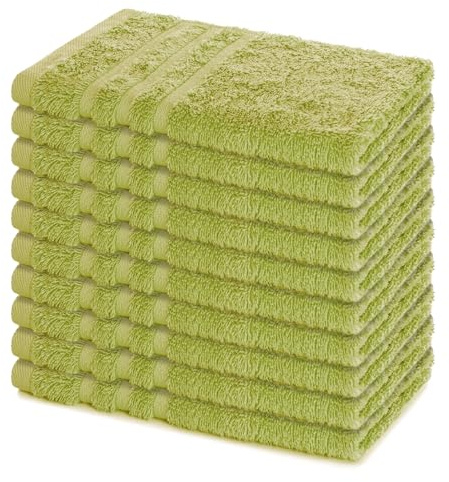 Lavea® 10er Set Gästehandtücher 30x50 cm – Lindgrün | Weiche & Saugstarke Gästetücher aus 100% Baumwolle, Frottierserie Elena, Waschbar 60°C, Trocknergeeignet
