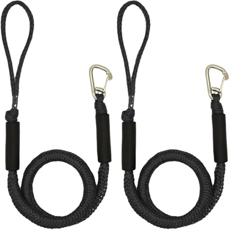 2 Pezzi Bungee Dock Line 4FT Cima da Ormeggio Elastico con Gancio, Corda per Barca per Ormeggio Rapido, per Moto d’Acqua, Kayak, Pontone, Canoa (Nero)