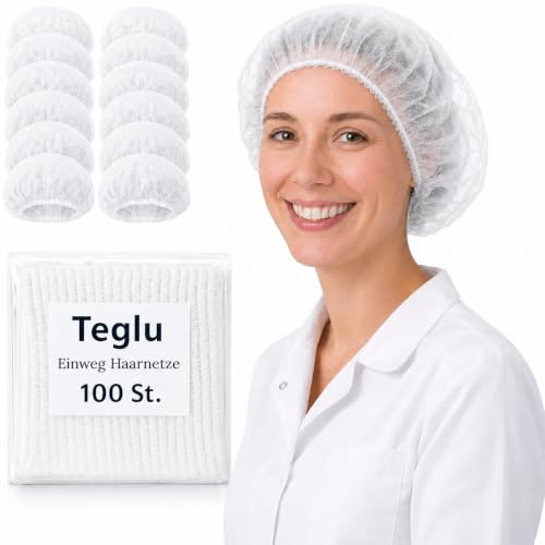 Teglu 100 stycken hårnät kök – medicinsk näthuva engångs – XL Hair Bonnet & OP-huva, ventilerande latexfri med elastiskt band, hygienisk hårhuva för gastronomiklinik laboratorium