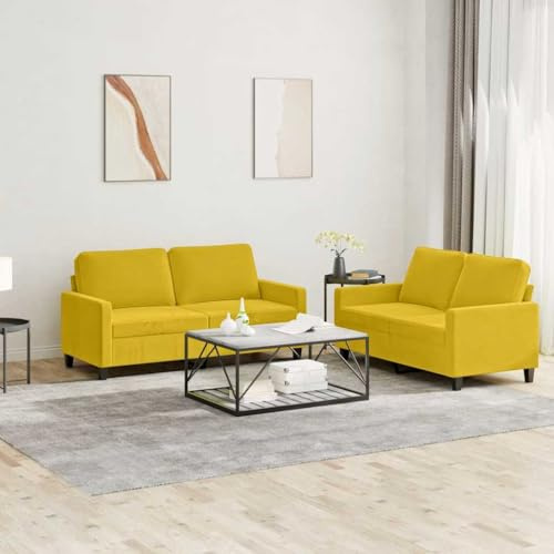 sephironlbb Juego de 2 sofás de terciopelo amarillo con 2 sofás de 2 plazas, 4 cojines, estructura de metal resistente, cómodo conjunto de tapicería para salón, salón, habitación de invitados y