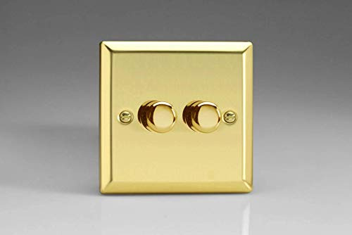 Varilight Victorian (Polished) Brass, LED Dimmer Switch - V-Pro Series, 2 Gang (Single), 1 or 2 Way, 250 Watt (Trailing Edge)