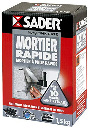 Sader - Mortier Rapide - Mortier de Montage - Sol et Mur - Intérieur et Extérieur - Prise 10 Minutes - Sans Retrait - 1 Boîte Carton 1,5 kg, Gris, 1.5 kg