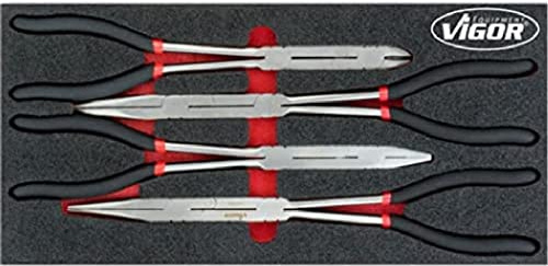 VIGOR Doppelgelenk Zangen-Satz, V4995, 4-teilig, 2K Weichschaumeinlage | Länge 393 mm, Breite 188 mm, Höhe 35 mm, 1510 g, 4-teilig, 2K Weichschaumeinlage, VIGOR 2-Komponenten-Weichschaumeinlagen