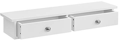 [en.casa] Vägghylla med 2 lådor, hylla, hängande hylla, vägg 10 x 60 x 15 cm vit