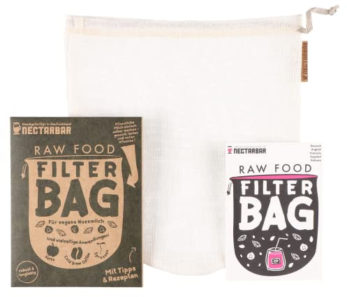 NECTARBAR Nussmilchbeutel Leinen 24 x 27 cm – ideal für Haferdrink (vegane Hafer-Milch) & Getreidedrinks – Nut Milk Bag – Filterbeutel waschbar – mit Kordelzug – plastikfrei – Made in Germany