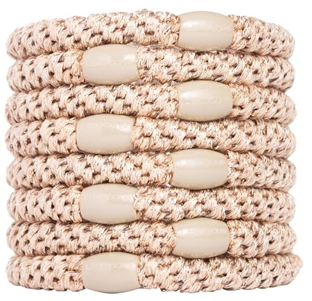 Gold Hair Ties for Thick Hair, Grab & Go Ponytail Holders, 8 Pack, Metallic Beige, Thick No-Crease Bands with Strong Hold and Damage-Free Design | L. Erickson