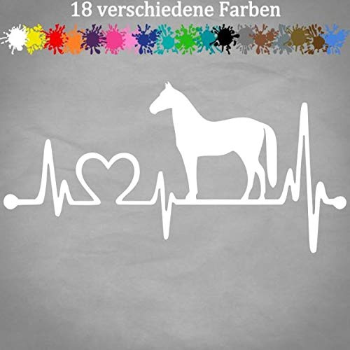 Pferde Aufkleber 20x10cm Sticker Deko Herz Herzschlag Liebe Pony Hengst Stute PS 10-Weiß
