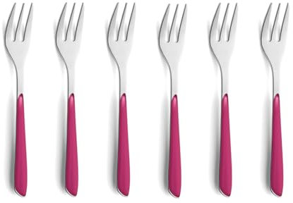 Kuppels Prisma Kuchengabel-Besteck Set aus 18/0 Edelstahl, 6-teilig, für 6 Personen, hochwertige Kunststoffgriffschalen in Himbeerrot, rostfrei & spülmaschinenfest