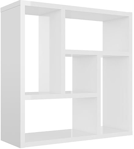 vidaXL Wandregal mit 5 Fächern Hängeregal Wandboard Bücherregal CD DVD Regal Dekoregal Schweberegal Hochglanz-Weiß 45,1x16x45,1cm Holzwerkstoff