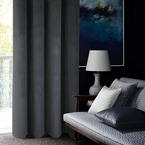 always4u Super Soft Velvet Curtains Charcoal grey Blackout Curtains 46x54 Inches Eyelet Thermal Insulated Fully Lined Window Treatment for Living Room 1 Pair