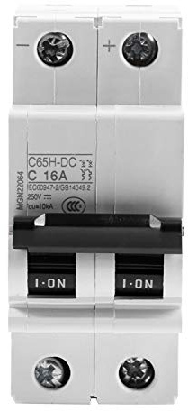 Disjoncteur CC, 1 pc 16A / 32A / 63A 250V DC 2P disjoncteur à air miniature basse tension interrupteur d'énergie solaire pour systèmes CC panneaux solaires système de grille(16A)