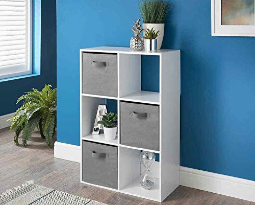 spot on dealz® 6 Cube Wooden Storage Unit – 3 Door Cabinets & 3 Open Shelves Bookcase Oak Finish Freestanding Organizer for Living Room, Bedroom, Home Office, Display Storage Furniture