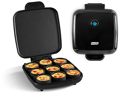Dash Family Size Egg Bite Maker - Electric Egg Bite Maker with Non-Stick Silicone Cups - Space-Saving Design & Quick Cleanup - Make Sandwiches, Healthy Snacks & Desserts - 9 Servings, Black