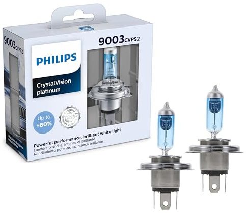 Philips Automotive Lighting 9003 CrystalVision Platinum Superior Upgrade Automotive Replacement Bright White Headlight Bulb, Fits Select High Beam, Low Beam, Fog Positions (2 Pack)
