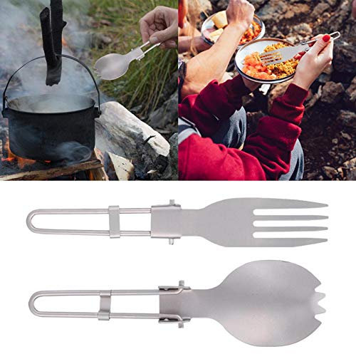 Kuuleyn Portable Camping Cutlery, Portable Folding Titanium Spork Fork Spoon Tableware Outdoor Camping Cutlery and Kitchenware for Traveling Outdoor Camping (Fork + Spoon)