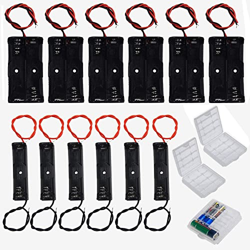 GTIWUNG 12 st AA batterihållare, svart batteriförvaring förvaringslåda hållare, AA batterihållare låda, 1,5V/2 x 1,5 V 3 V, 3 st plast batteribox för AA och AAA (transparent)