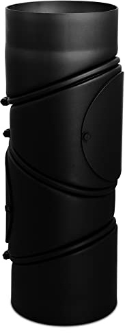 LANZZAS Tuyau de poêle multicoudé - Diamètre 150 mm - Couleur : noir - Tuyau de fumée 4 fois coudé 0° - 135° avec porte