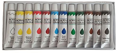 ballco Tapefactory24 Acrylfarben Set mit 12 Farben - je 12 ml, für Leinwand, Holz, Keramik, Stoff, für Maler, Erwachsene und Kinder, Nicht Verblassend