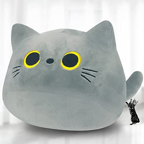 Kyduu Squishmallow Katze Plüschtier, Stofftier Kawaii Katze, Grau Katzen Plüschtier, Plüschkissen Spielzeug, Kuscheltier Ausgestopftes Tier, Weighted plushie, Cat Plush (600g)
