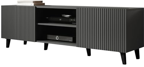 Mirjan24 TV Lowboard Vailbo Grey 150, Fernsehschrank, Fernsehtisch, Unterschrank, TV-Tisch, Board, Schrank, B:150 cm, H:53 cm, T:42 cm, TV-Bank (Anthrazit)