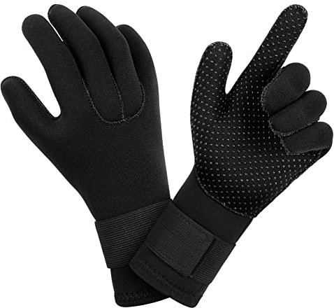 AUAUY Neopren Tauchhandschuhe, 3mm Warme Tauchhandschuhe, Flexibel Schwimmhandschuhe mit Anti-Rutsch Partikeln, Erwachsene Fünf-Finger-Tauchhandschuhe für Open Water Swimming Surfing Tauchen (B-M)