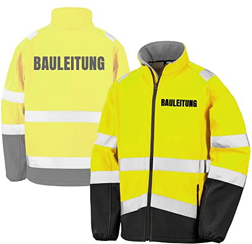 Fassbender-Druck WARNWESTEN - BAULEITUNG Sicherheitsjacke GELB aus Softshell - Gelb Warnjacke nach EN ISO 20471 zertifiziert - Unisex und hochwertigem Reflektorstreifen (Gr. S)