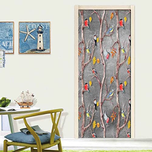 3D Türaufkleber Türfolie Selbstklebend Farbe Holz Tier Vogel 90 X 200 Cm Art Decals Kreative Poster Tapete Wasserdicht Abnehmbare Wandbild Fototapete Für Wohnzimmer Schlafzimmer Dekoratio