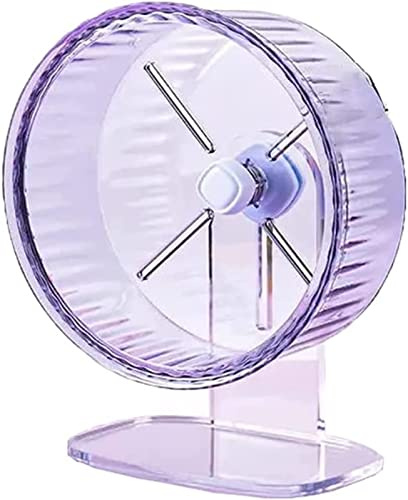 Hamsterhjul för hamsterhjul tyst hamsterhjul transparent burtillbehör akryl/träbas justerbar höjd tyst tvåaxlig utskjutande mjukt gnagare träningshjul (lila, 18 cm)