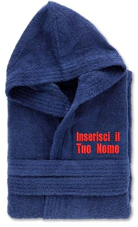 Gruppo Veneziano - accappatoio personalizzato ricamato uomo donna 100% cotone - accappatoio con Cappuccio in morbida spugna 100% cotone.