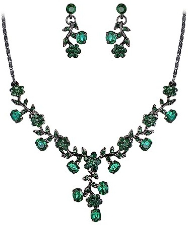 EVER FAITH Damen Schmuckset österreichische Kristall Hochzeits Blatt Weinlese Halsketten Ohrringe Schmuck Set