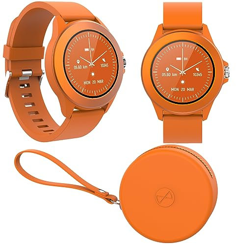 FOREVER Colorum CW-300 Arancia Smartwatch IP68 Impermeabile - Cardiofrequenzimetro Contapassi Monitor del Sonno Calorie - Lunga Durata Batteria - Orologio Sportivo Android/iOS Unisex Design Elegante