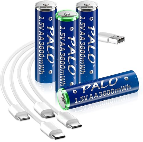 Mspalocell AA Batteria al litio USB-C ricaricabile 1,5 V 3600 mWh, batterie ricaricabili a carica rapida con cavo ricarica tipo C, autoscarica bassa LSD, con spia di ricarica, 4 batterie 1,5 V