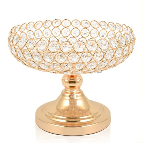 kolnlala Hollow-Carved Design Crystal Fruit Bowl Food Bowl for Table Centerpiece, Fruit/Artificial flowers Holder for your Counter,Elegant Crystal Bowl for Party table(Gold, 1PC)