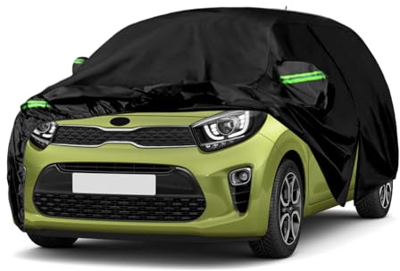 Autoabdeckung Passend für Kia Picanto 2003-2026, Schwarz Vollgarage | Wasserdichte Autoplane mit Reißverschlusstür für Schnee, Regen, Allwetterschutz