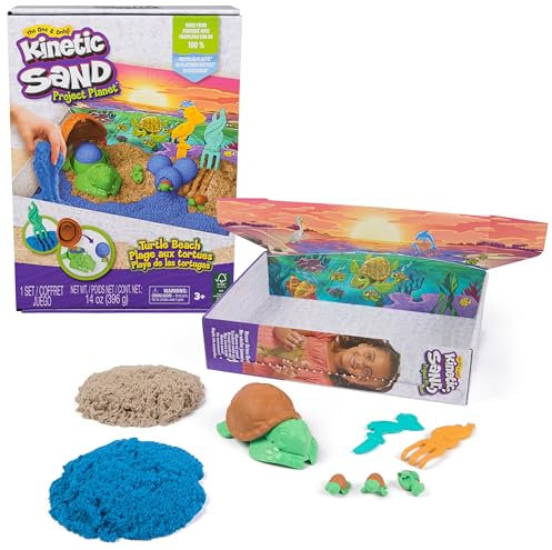 Kinetic Sand Project Planet Schildkröten Spielset - mit 396 g Sand, Schildkröten und 2 Werkzeugen aus 100% recyceltem Kunststoff, für kreatives Indoor-Sandspiel, für Kinder ab 3 Jahren