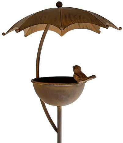 Piquet de jardin en métal - Aspect rouille - Hauteur : 100 cm - Décoration de jardin - Bain d'oiseaux - Printemps été - Décoration de parterre de fleurs - Avec piquet de terre