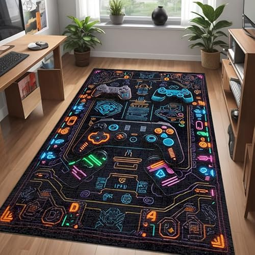 bamyum Gameking Gamer-Teppich, Bedruckter Teppich Chenille-Druck Maschinell Hergestellt für Spielzimmer, Gamer-Teppiche, Schlafzimmer Videospiel-Teppich, Waschbarer Gaming-Teppich 120x180