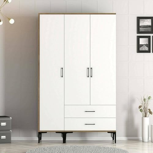Dmora Kleiderschrank 3-türig Albireo 120x47,5 cm, Braun, 5 Böden
