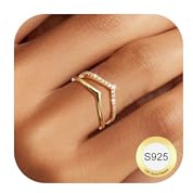 Dochais 2Pcs S925 Gold Ringe Frauen 14K Vergoldete Zirkonia Diamant Ring Set Silber 925 Ring Gold Damen Stapeln Daumenring Einfache Rings Verlobungsring Engagement Ringe Schmuck Geschenke,Größe 62