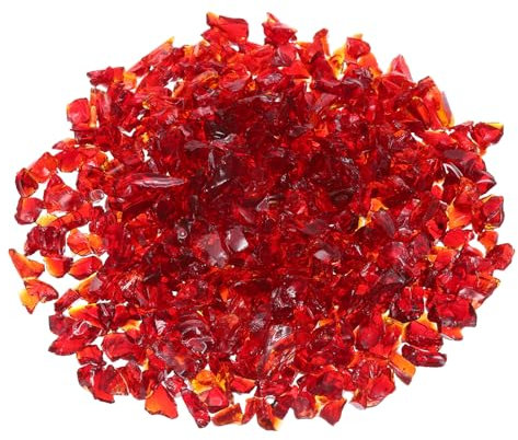 QUARKZMAN 0,66 Livre Roche de Feu, 6-9mm Verre Réfléchissant à Lustre Élevé Roche de Verre pour Cheminée Foyer Table de Foyer Décoration de Jardin Maison, Remplissage de Vase, Rouge